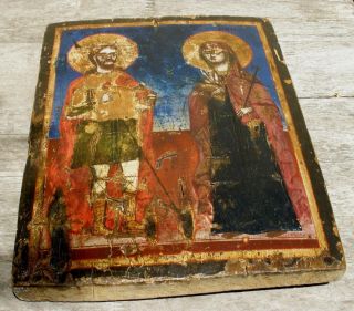 Antique Hand - Painted Greek or Russian Orthodox Byzantine Icon of Saint Anne 3