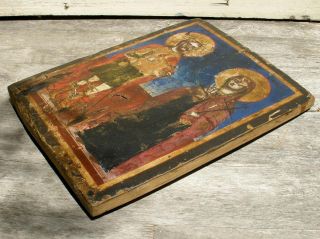 Antique Hand - Painted Greek or Russian Orthodox Byzantine Icon of Saint Anne 4