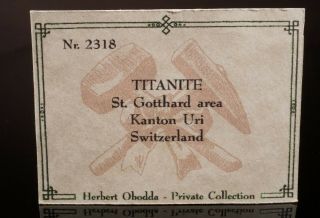 LARGE Titanite Crystal on Adularia ST GOTTHARD,  SWITZERLAND - Ex.  Obodda 8