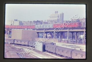 1970s Color Photo Slide Nycta El Subway Red Train Action 9p56