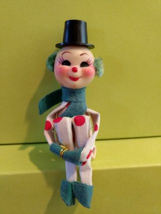 Vtg Pixie Elf Knee Hugger Snowman Cloth Body Plastic Head Hat Christmas Ornament