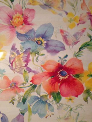Vtg Floral Butterfly Botanical Striped Gift Wrap Wrapping Paper Folded 1 Sheet
