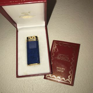 Authentic Must De Cartier Panthere Trinity Lighter Blue Lacquer Gold Trim