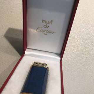 Authentic Must De Cartier PANTHERE Trinity Lighter Blue Lacquer Gold Trim 2