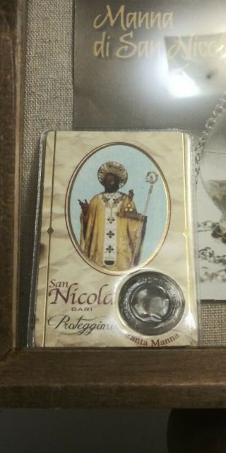 SAN NICOLA MANNA & OIL FROM LAMP OF THE TOMB MANNA CARD HOLY RELIC DISPLAY 2