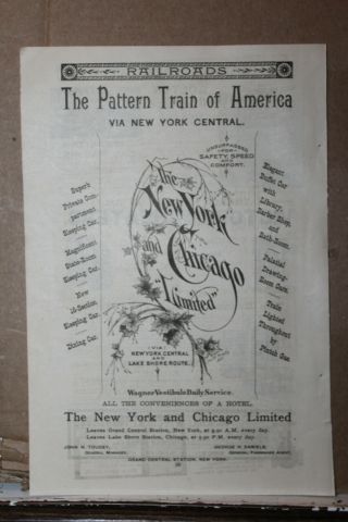 1890 Paper Ad York And Chicago Limited Train Grand Central Station Rare