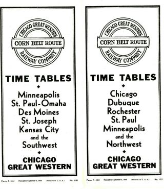 Chicago Great Western Railway System Passenger Time Table,  September 5,  1948