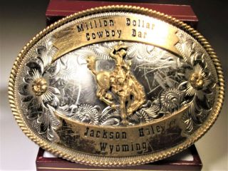 Vintage Million Dollar Cowboy Bar Belt Buckle Made By Montana Silversmiths