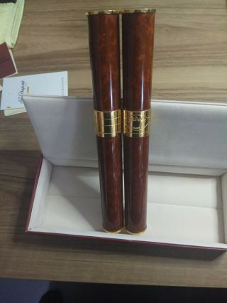 St Dupont Gold Plated Maduro Lacquered Dual Cylinder Cigar Holder