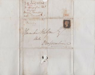 1841 QV COVER WITH ALMOST 4 MARGIN 1d BLACK STAMP TO DUNFERMLINE FIFE Cat £750, 3