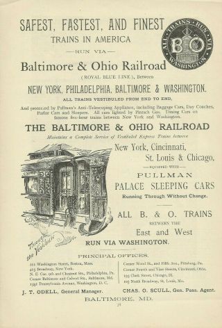 1891 Baltimore And Ohio Railroad Train Vintage Print Ad