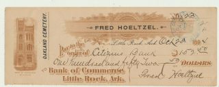 1894 Little Rock Arkansas Oakland Cemetery Bank Of Commerce Cancelled Check