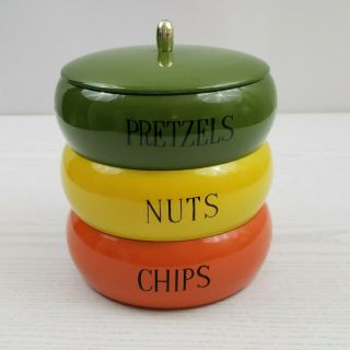 Vintage Snack Canister Set Chips Nuts Pretzels Mid Century Modern Stackable
