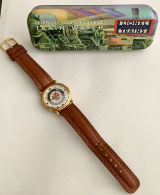 Vintage Lionel Collectible Wristwatch W/ Moving Train Includes Tin Box