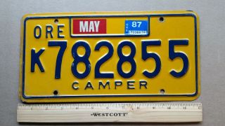 License Plate,  Oregon,  1987,  Camper,  K 782855