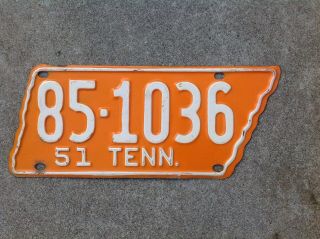 1951 Tennessee - State Shaped - License Plate - Paint