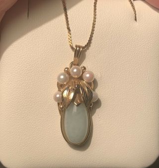 Ming’s Jewelry Hawaii - Jade,  Pearl,  14k Gold Necklace And Pendant