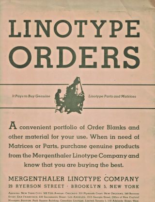 1960s Orders Portfolio & 1967 9 Matrix Order Forms Linotype Mergenthaler Ny