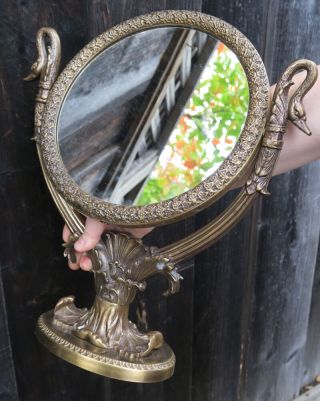 Swan Giit Cast Bronze Brass Vanity Dresser Makeup Mirror Frame Boudoir Vintage