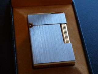 Near S T Dupont L2 Small Lighter Brushed Palladium/gold Plated Trim - Boxed
