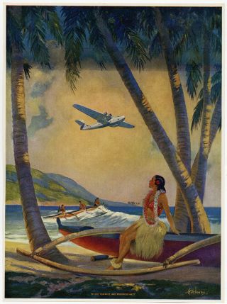 Heckman 1941 Hula Pin - Up Print Where Romance & Progress Meet Hawaiian Aviation