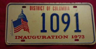 1973 District Of Columbia 1091 Inaugural Inauguration License Plate