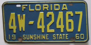 Florida 1960 Pinellas County License Plate Quality 4w - 42467