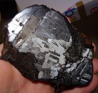 665 Gm.  Etched Canyon Diablo Meteorite End Cut; Dual Troilite Iclus
