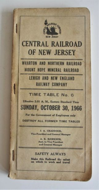 Vintage 1966 Central Railroad Of Jersey Cnj Timetable No.  6