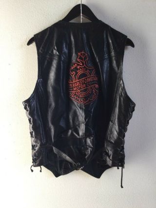 Black Leather Biker Vest Size Large Vintage Harley Davidson Motor Co Patch