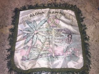 Vintage Aloha From Hawaii Wartime Souvenir Silk Pillow Case Cover
