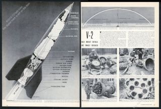 1944 V - 2 Rocket Big Diagram Art Wwii Multi Photo Vintage Print Article