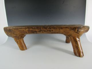 A Chinese Walnut Single Tree Piece Wood 3 Legged Stool Bench