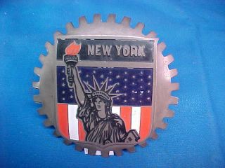 Orig 1940s Wwii Ny State License Plate Tag W Statue Of Liberty,  Flag Design