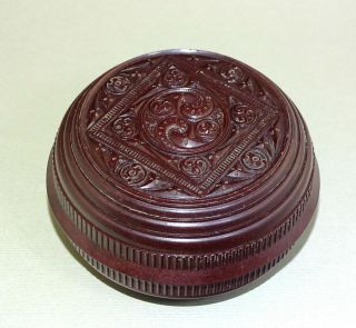 Old Ornate Round Candy Dark Red Bakelite Box 1940s