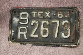 1964 Texas Motorcycle License Plate White On Black Untouched