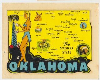 Oklahoma The Sooner State Illus.  Vintage Water Decal Travel Sticker U.  S.