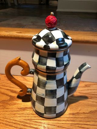 Mackenzie Childs Coffee Pot Sugar Bowl Courtly Check Enamel 3 Piece Stacking Set