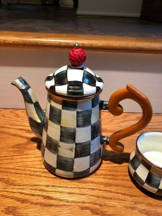 Mackenzie Childs Coffee Pot Sugar Bowl Courtly Check Enamel 3 Piece Stacking Set 6