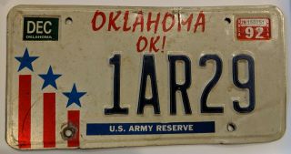 Oklahoma License Plate Us Army Reserve Military Veteran