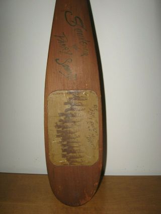 Antique Wood Oar Paddle Souvenir Parry Sound Canada Fishing Catch Trip Photo