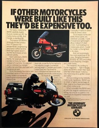 1982 Bmw R 100 Rs Motorcycle Photo " Superior Investment " Vintage Print Ad