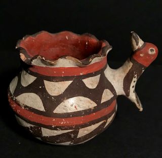 Laguna / Isleta Scalloped Rim Polychrome Pottery - Bird Handle,  C1900,  Excel