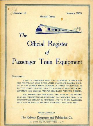 Official Register Of Passenger Train Equipment - January 1953