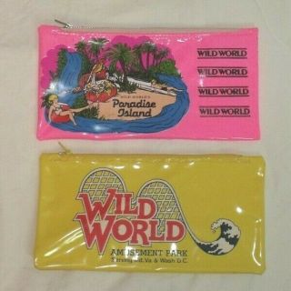 2 Zipper Pouches Vintage Wild World Amusement Park Paradise Island Maryland Md