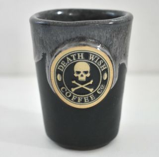 Death Wish Coffee Shot Glass 2015 Grey Black Deneen Pottery