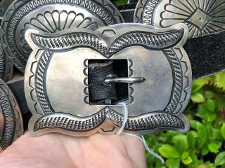 Huge Navajo Native American Stamped Sterling Silver Old Pawn Concho Belt 3
