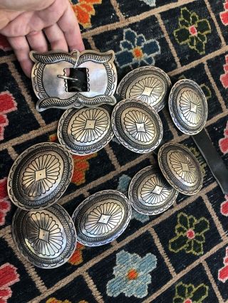Huge Navajo Native American Stamped Sterling Silver Old Pawn Concho Belt 4