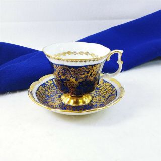 Royal Albert Tea Cup And Saucer Buckingham Series Cobalt Blue Gold