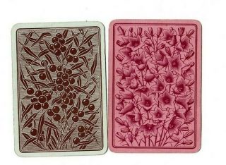2 Vintage Wide Swap Playing Cards - Lovely Pink Flowers & Brown Berries